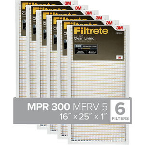 6-Pack Air Filter 16x25x1, MPR 300, MERV 5, Pleated 1-Inch Air Filters